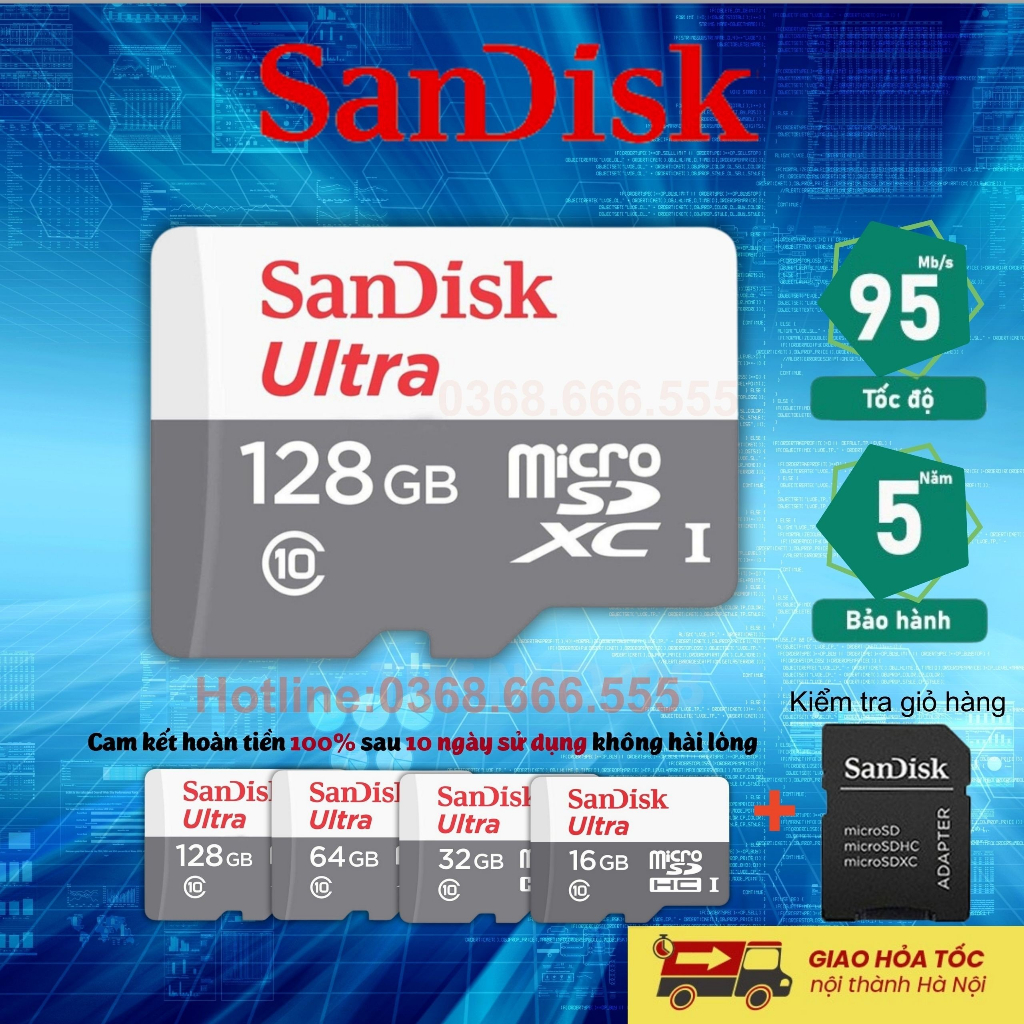 Thẻ nhớ sandisk 128GB /64GB /32Gb/16GB/8GB dùng đa thiết bị - Thẻ nhớ tốc độ cao Class 10 Ultra 667x 100MB/s -BH 5 năm