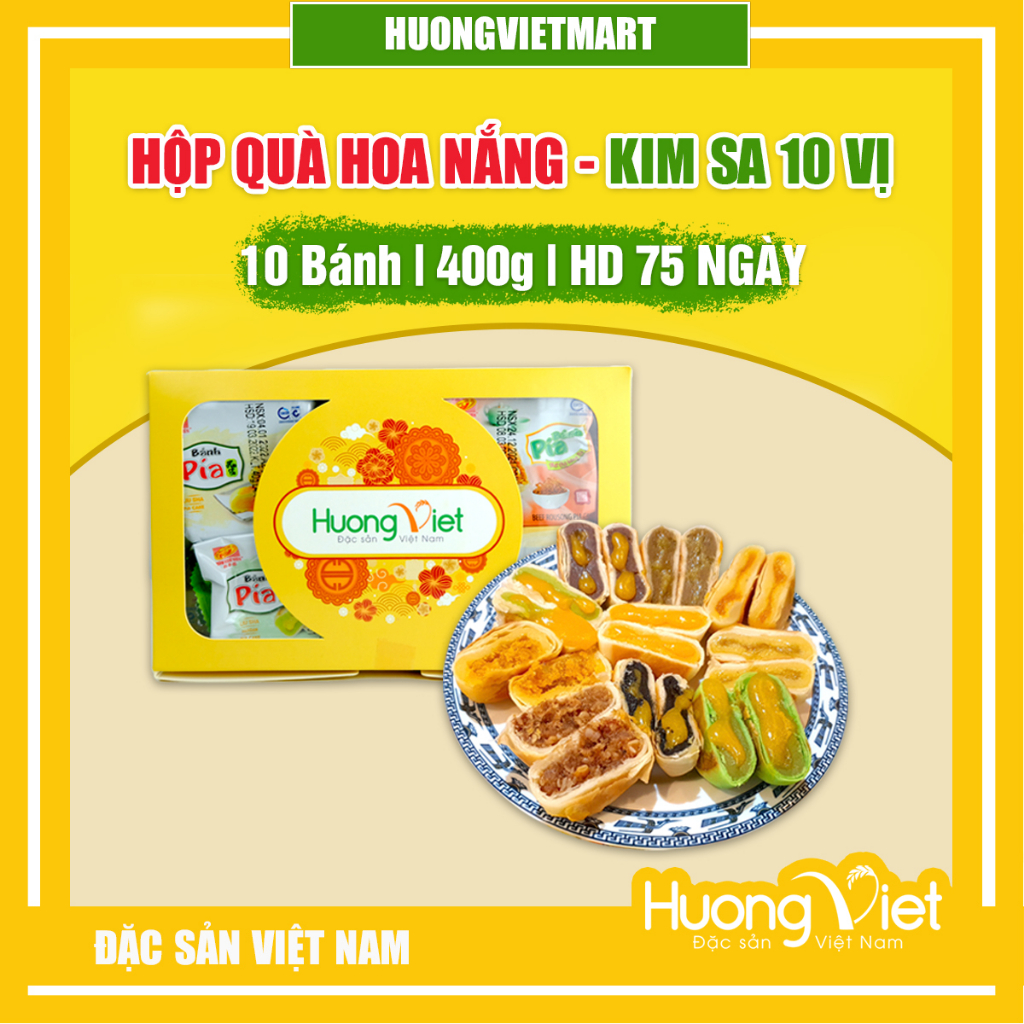 Bánh pía kim sa hộp HOA NẮNG 10 bánh 10 vị, bánh pía Tân Huê Viên Sóc Trăng, bánh pía mini