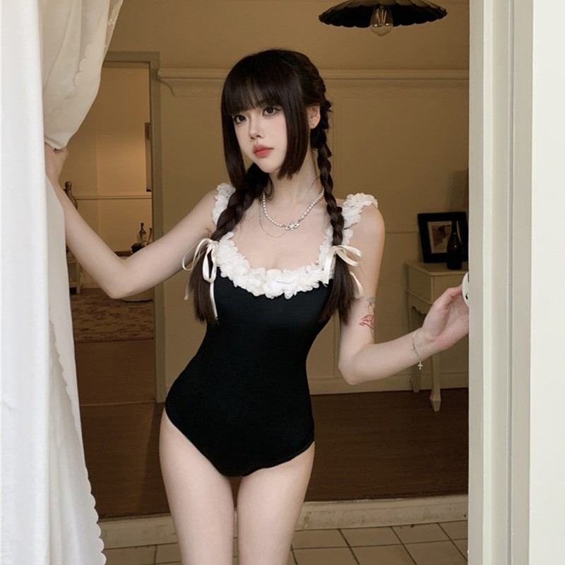 Bikini 1 mảnh liền thân có kết hoa trắng , hở lưng khoe vai tôn dáng LUHAZO 106 E-7.1