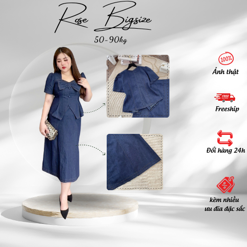 Set bộ bigsize nữ kiểu dự tiệc đi chơi sang chảnh, set jean nơ cúc bọc sẻ tà bigsize dành cho các nàng mập 50-90kg