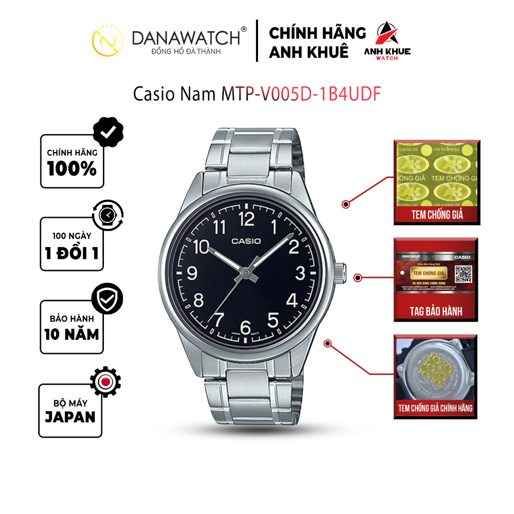 Đồng hồ Casio Nam chính hãng Casio Nhật Bản MTP-V005D-1B4UDF thép không gỉ chống nước tốt