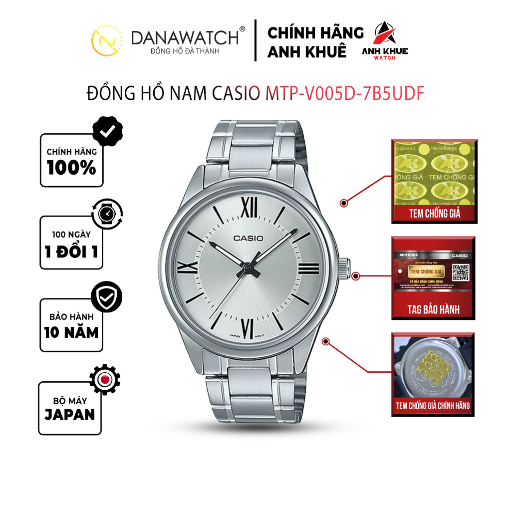 Đồng hồ Casio Nam chính hãng Casio Nhật Bản MTP-V005D-7B5UDF chính hãng thép không gỉ chống nước tốt