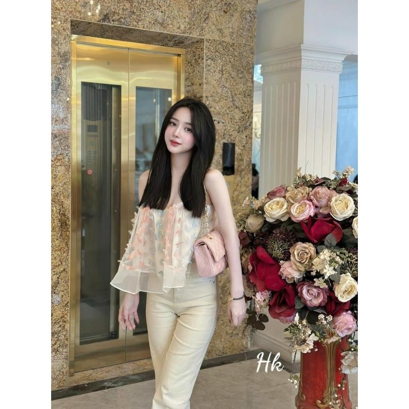 Áo 2s hót-Áo 2 dây nữ hai lớp chất tơ bánh bèo tiểu thư. Hottrend.LPBE487388R. From 38-56 ký vừa