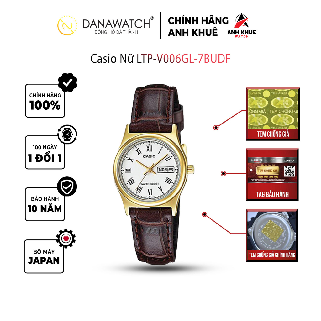 Đồng hồ Casio Nữ chính hãng Casio Nhật Bản LTP-V006GL-7BUDF dây da chính hãng chống nước tốt