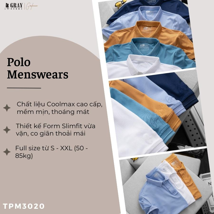 Áo Polo Nam GRAYHOMME chất thoáng khí thoải mái vải cotton trơn BASIC TPG3020