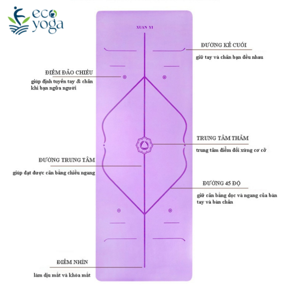 Thảm tập PU cao su tự nhiên 5mm  ECOYOGA định tuyến chống trơn trượt thấm hút mồ hôi đàn hồi bám sàn tốt dày