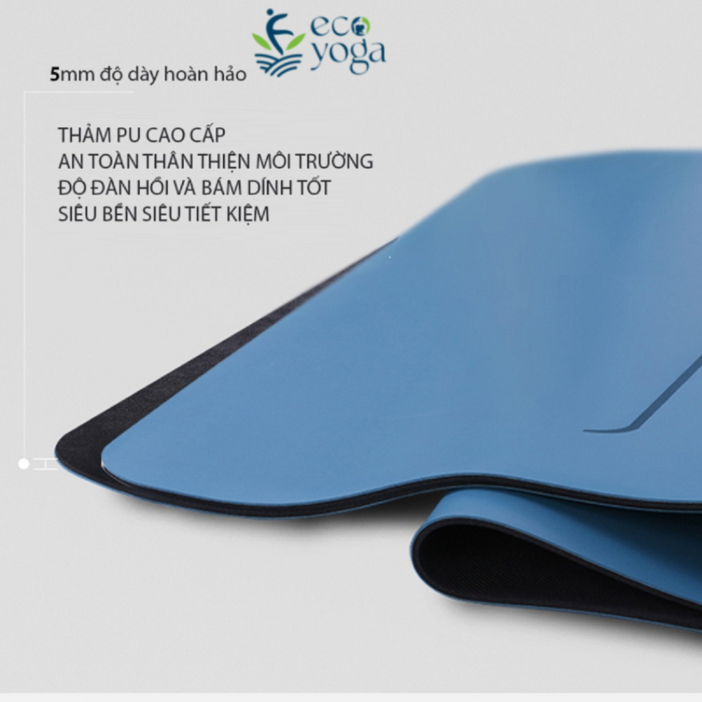 Thảm tập PU cao su tự nhiên 5mm  ECOYOGA định tuyến chống trơn trượt thấm hút mồ hôi đàn hồi bám sàn tốt dày
