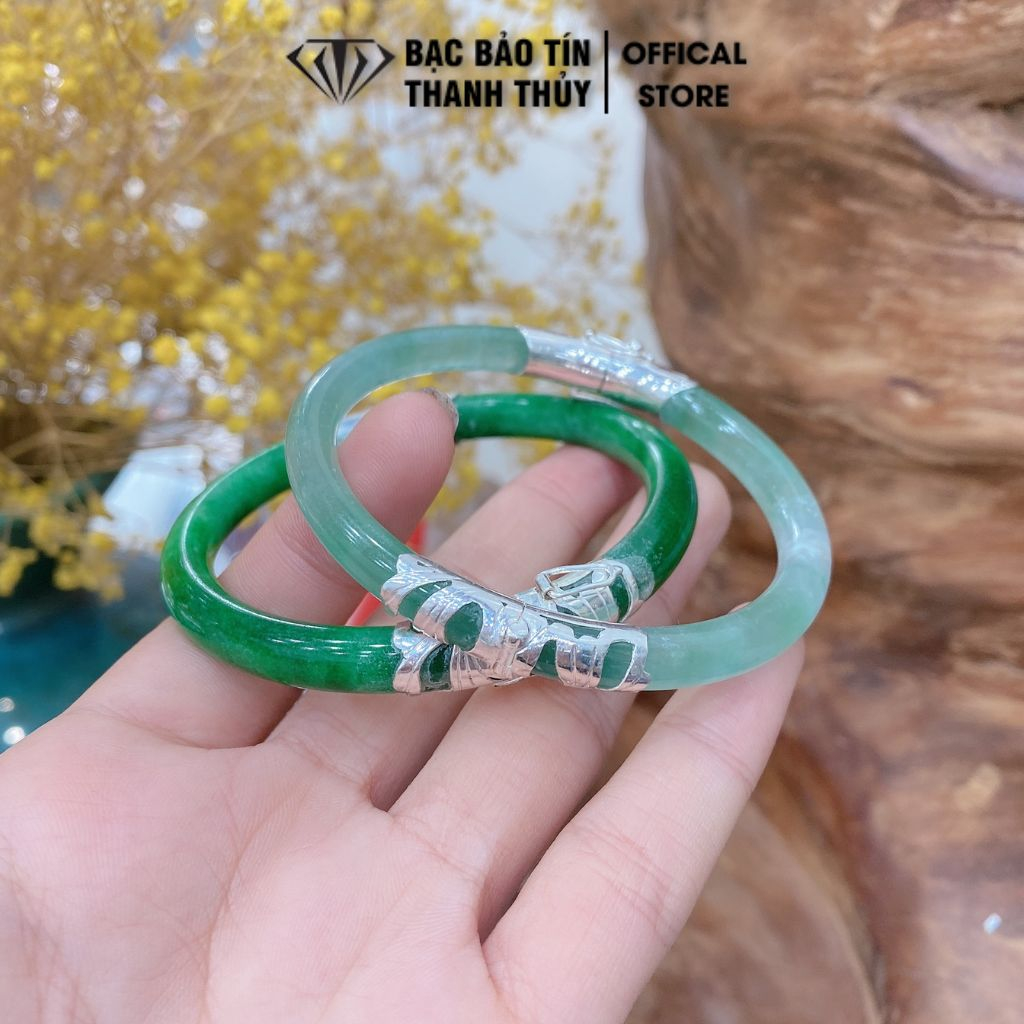 Vòng tay nữ bọc bạc Bảo Tín Thanh Thủy Vòng ngọc bọc bạc đường kính 6cm bạc ta nguyên chất phụ kiện thời trang