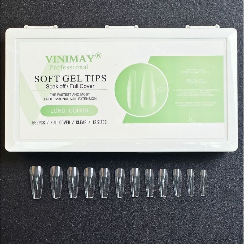 Móng up vinimay chính hãng, Móng up vinimay Soft Gel đủ phom hộp 552 móng 12 size- Nails Red