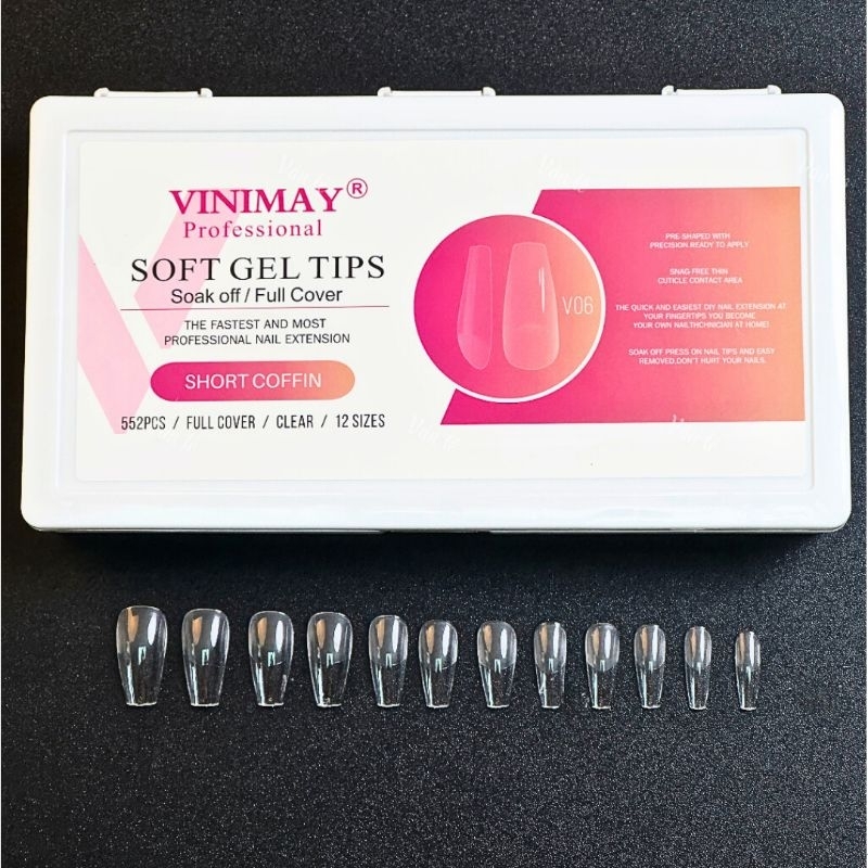 Móng up vinimay chính hãng, Móng up vinimay Soft Gel đủ phom hộp 552 móng 12 size- Nails Red