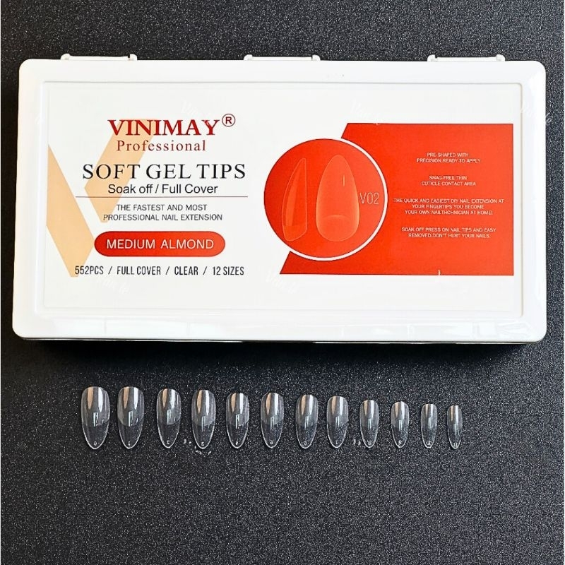 Móng up vinimay chính hãng, Móng up vinimay Soft Gel đủ phom hộp 552 móng 12 size- Nails Red