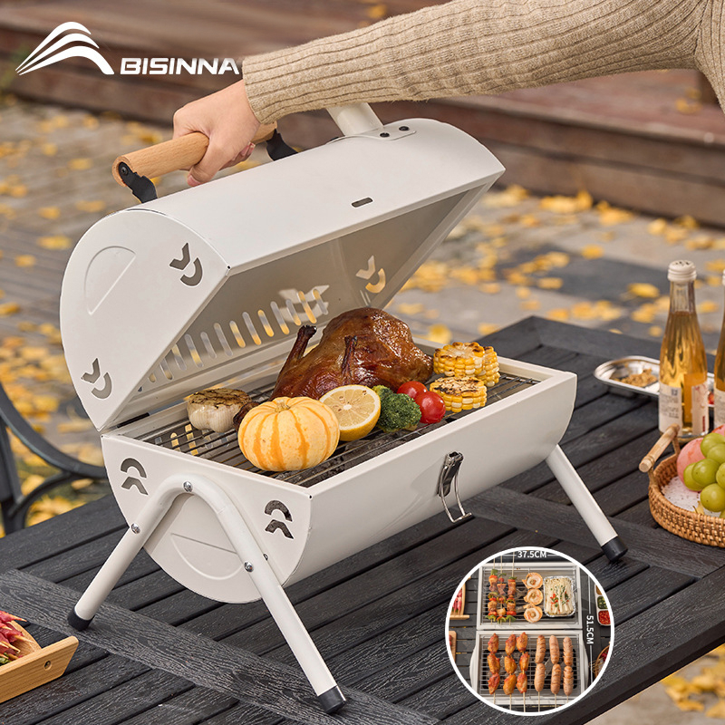 Bếp Nướng Than Hoa BBQ 2 Ngăn Gấp Gọn Làm Bằng Thép Không Rỉ Chuyên Dụng Cho Các Buổi Dã Ngoại, Bữa Tiệc Ngoài Trời
