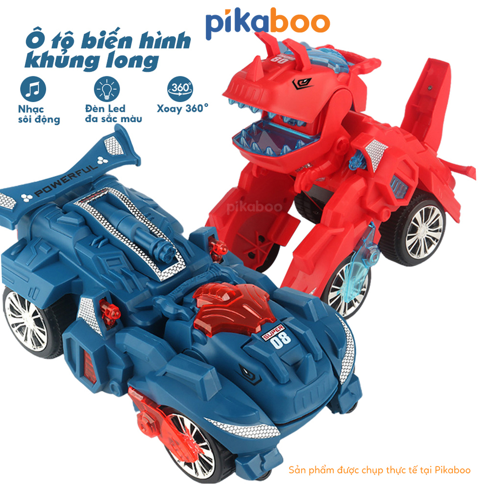 Đồ chơi ô tô biến hình khủng long cao cấp Pikaboo có đèn sắc màu, nhạc sôi động, chất liệu an toàn