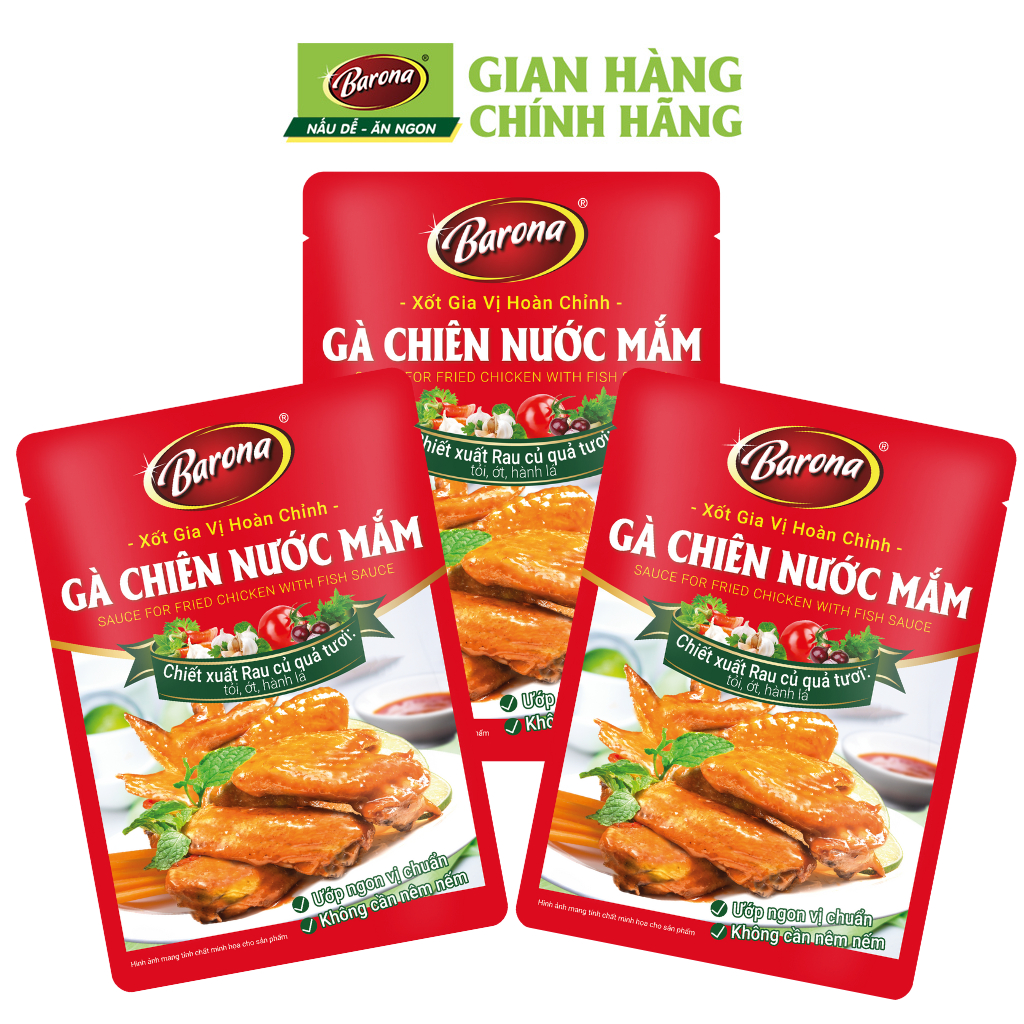 Combo 3 Gói Gia Vị Gà Chiên Nước Mắm Barona 80g ướp ngon chuẩn vị không cần nêm nếm