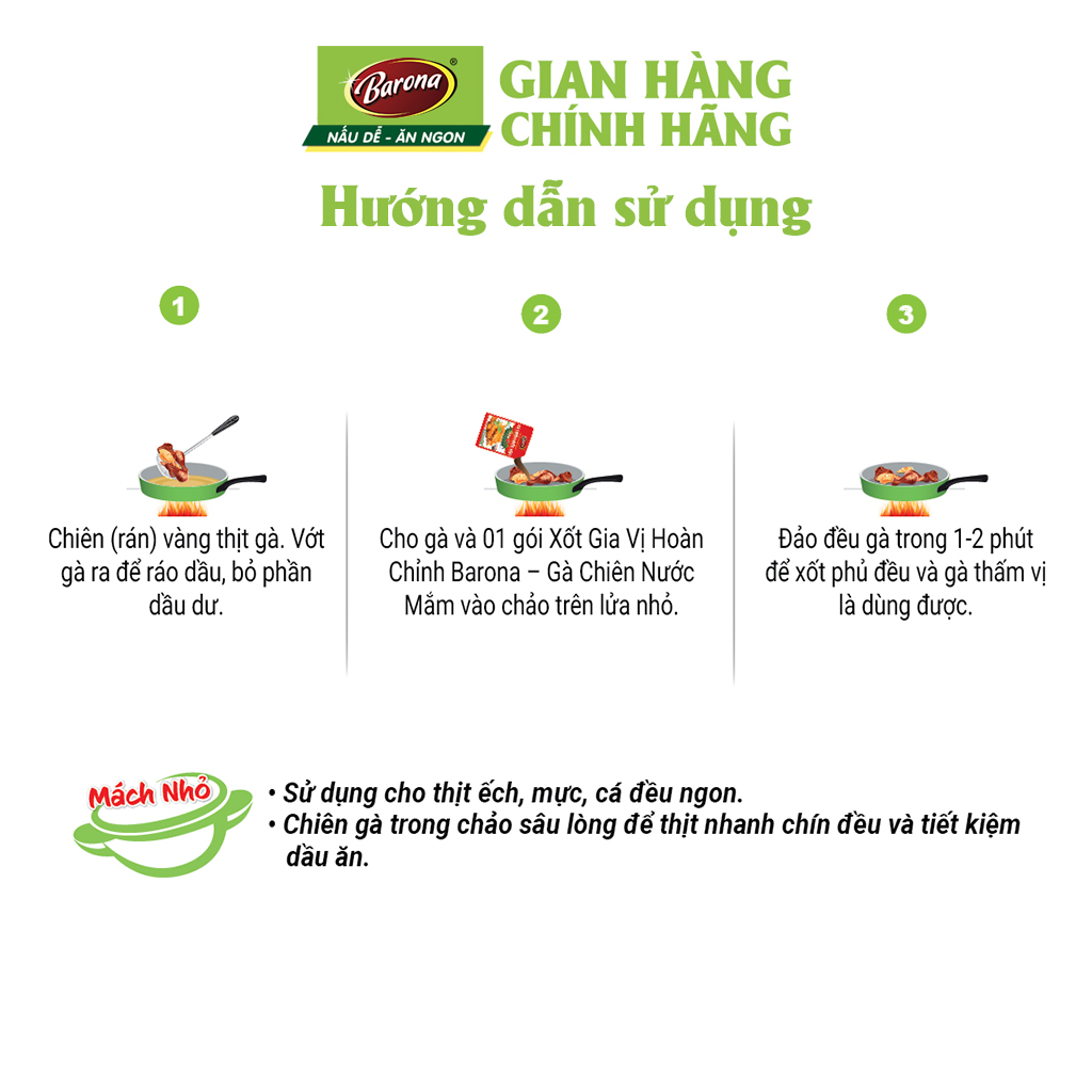 Combo 3 Gói Gia Vị Gà Chiên Nước Mắm Barona 80g ướp ngon chuẩn vị không cần nêm nếm