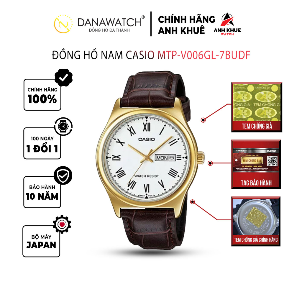 Đồng hồ Casio Nam chính hãng Casio Nhật Bản MTP-V006GL-7BUDF dây da chính hãng thép không gỉ chống nước tốt