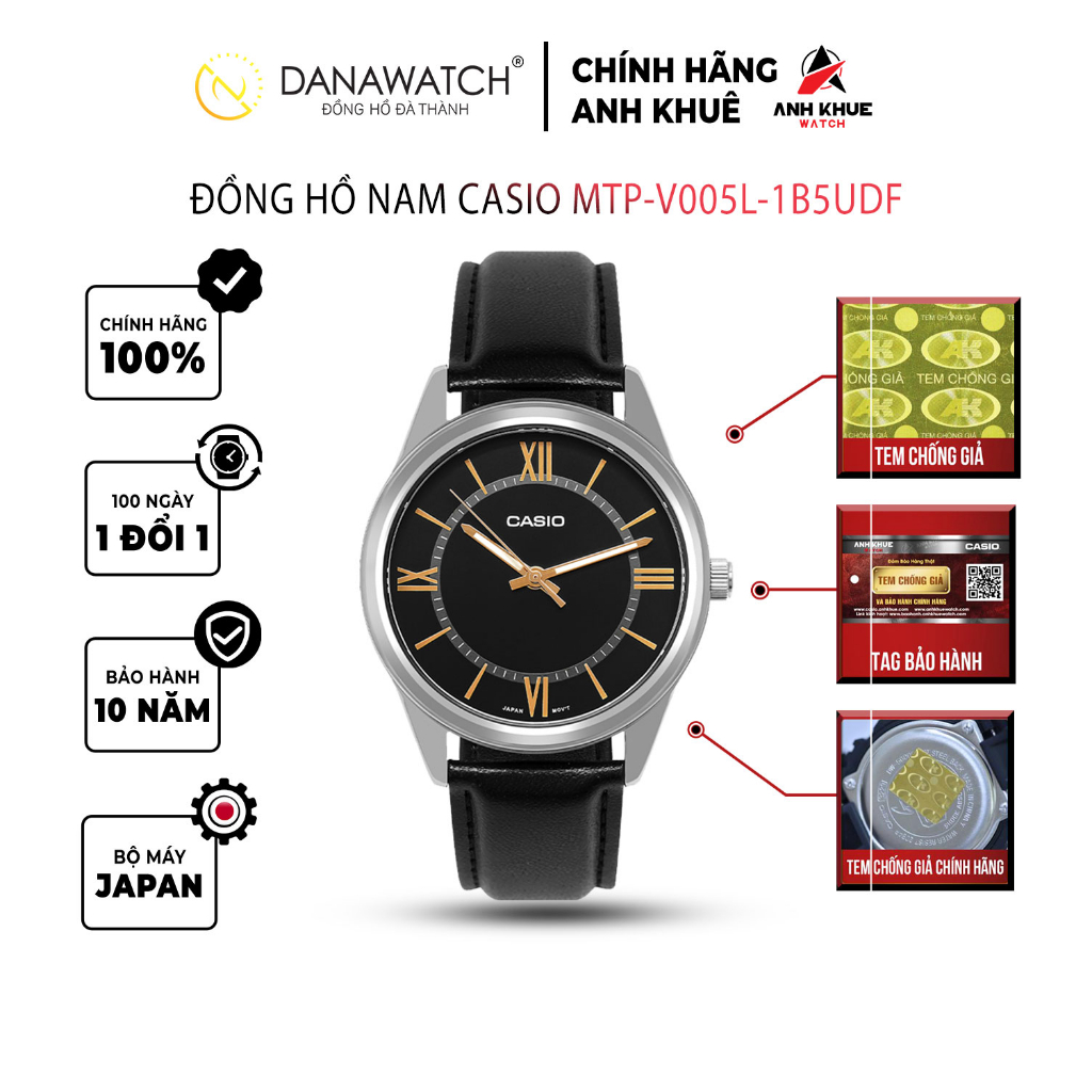 Đồng hồ Casio Nam chính hãng Casio Nhật Bản MTP-V005L-1B5UDF dây da chính hãng thép không gỉ chống nước tốt