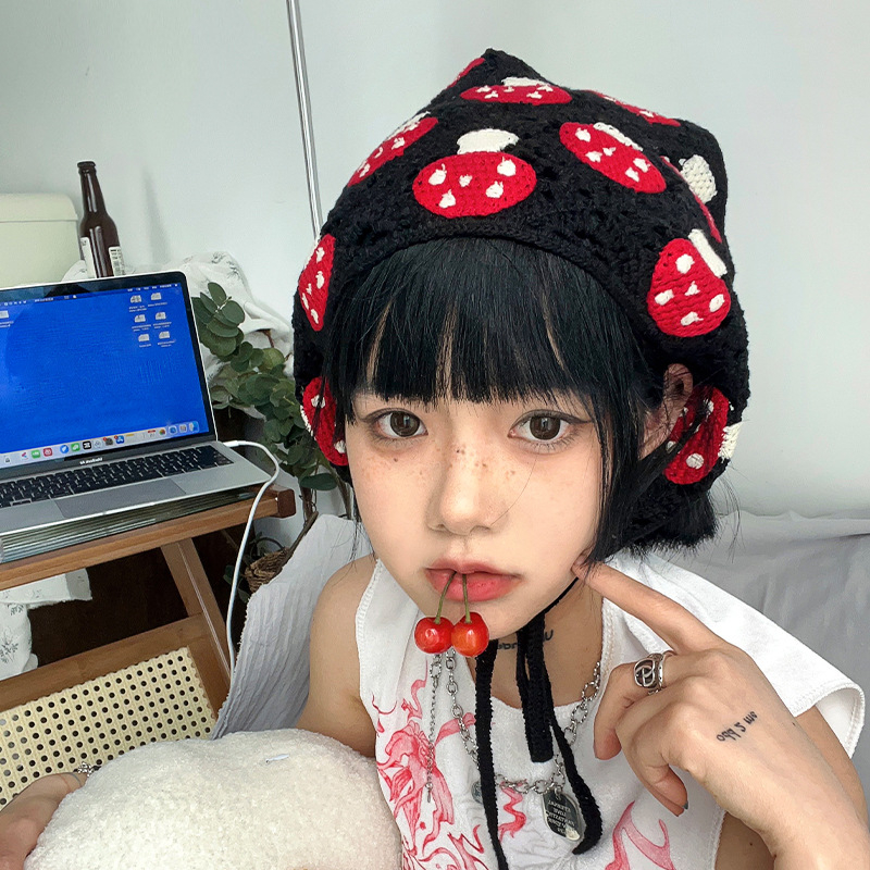 Băng đô đan len, Khăn trùm đầu, băng đô tam giác thêu đội đầu dễ thương