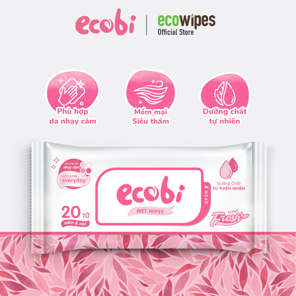 Khăn ướt cho bé Ecobi gói 20 tờ hương dịu nhẹ an toàn cho làn da nhạy cảm của bé