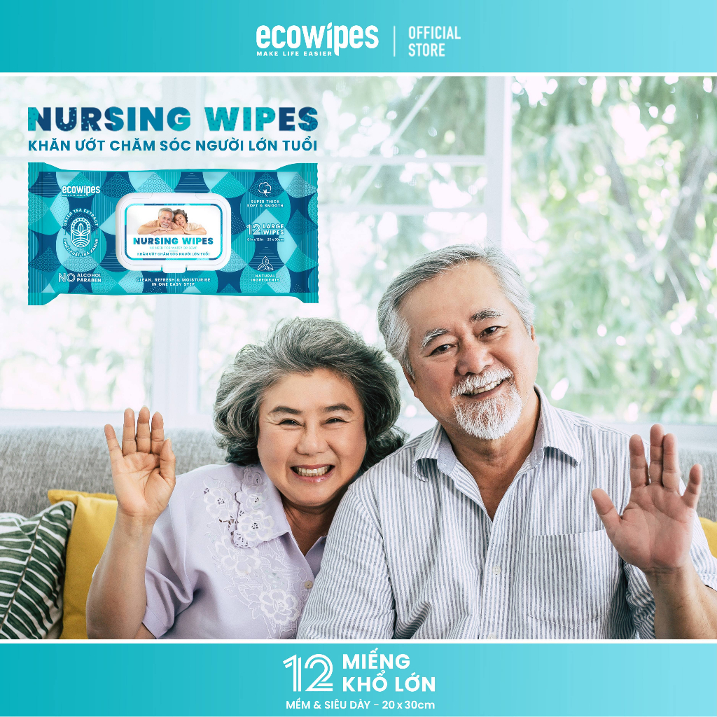 Khăn ướt khử mùi cơ thể, vệ sinh người già Nursing Wipes 12 tờ