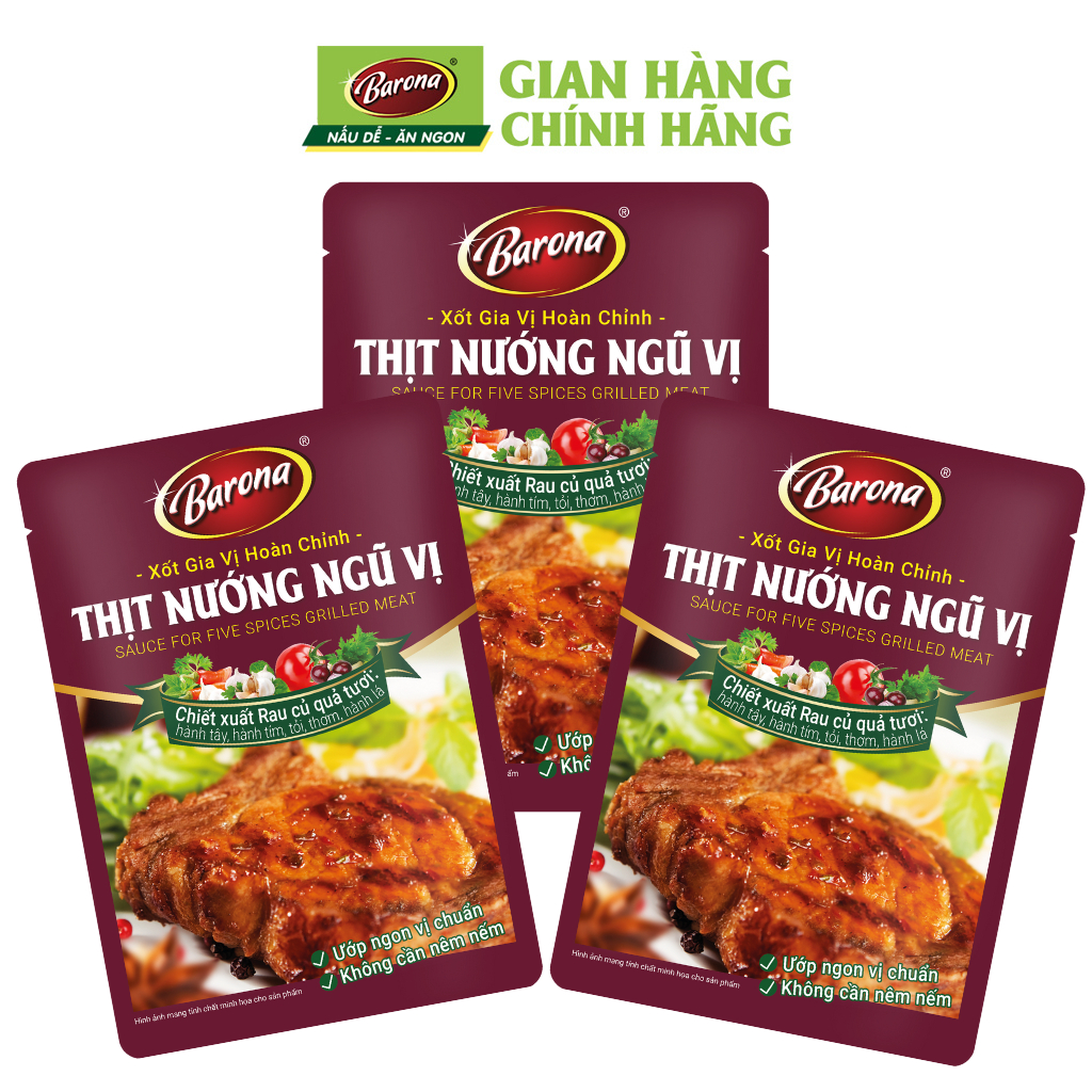 Combo 3 gói Gia Vị Thịt Nướng Ngũ Vị Barona 80g ướp ngon chuẩn vị không cần nêm nếm