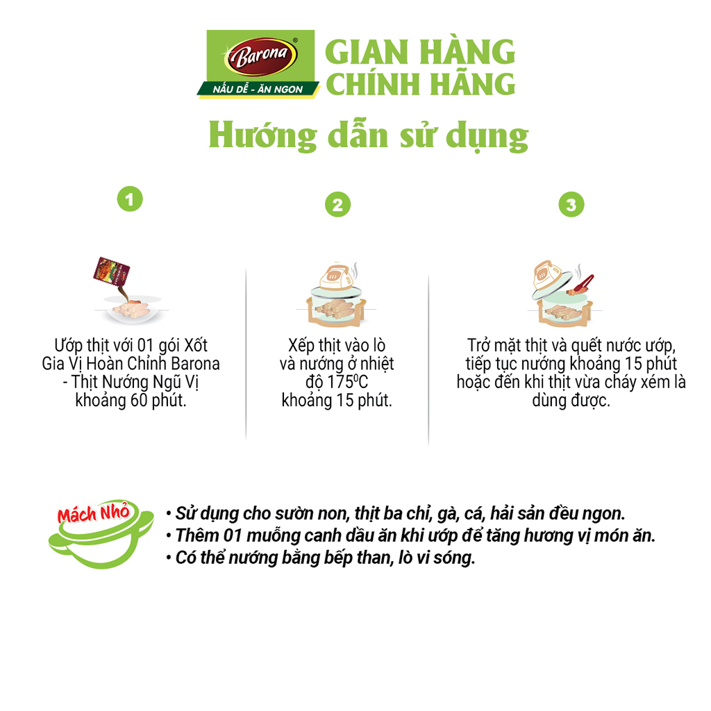 Combo 3 gói Gia Vị Thịt Nướng Ngũ Vị Barona 80g ướp ngon chuẩn vị không cần nêm nếm