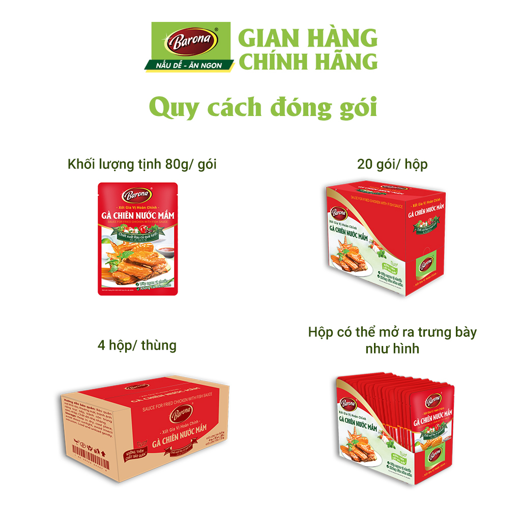 Combo 3 Gói Gia Vị Gà Chiên Nước Mắm Barona 80g ướp ngon chuẩn vị không cần nêm nếm