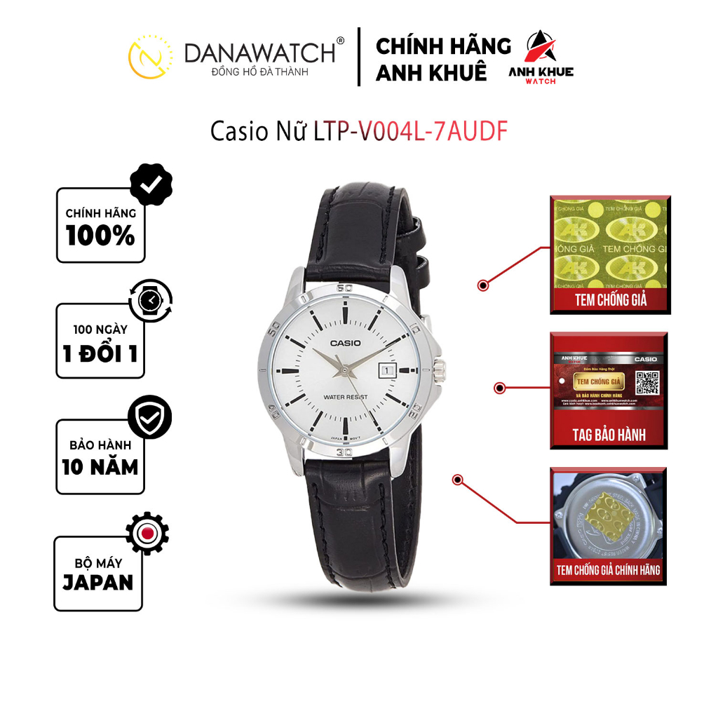 Đồng hồ Casio Nữ chính hãng Casio Nhật Bản LTP-V004L-7AUDF dây da chính hãng chống nước tốt