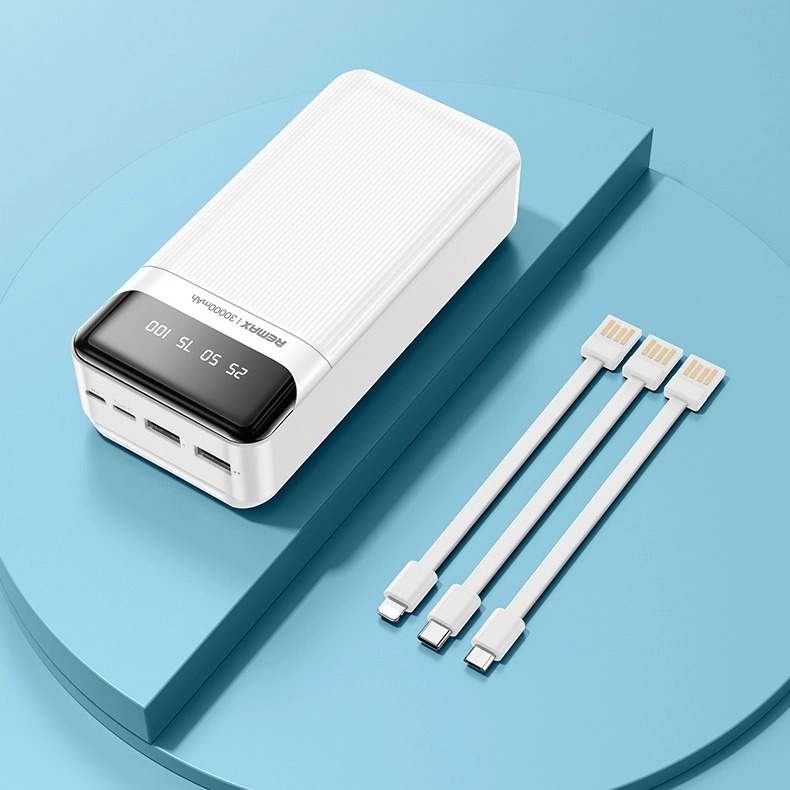 Pin sạc dự phòng Remax RPP-103 30000mAh, màn hình LCD lớn - kèm 3 cáp sạc microUSB/ typeC/ LN , sạc siêu nhanh