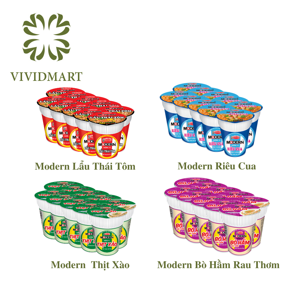 [SET 10 LY] - ACECOOK - Mì ly Modern 4 vị: Modern Lẩu Thái Tôm, Modern Thịt Xào, Modern Bò Hầm Rau Thơm, Modern Riêu Cua