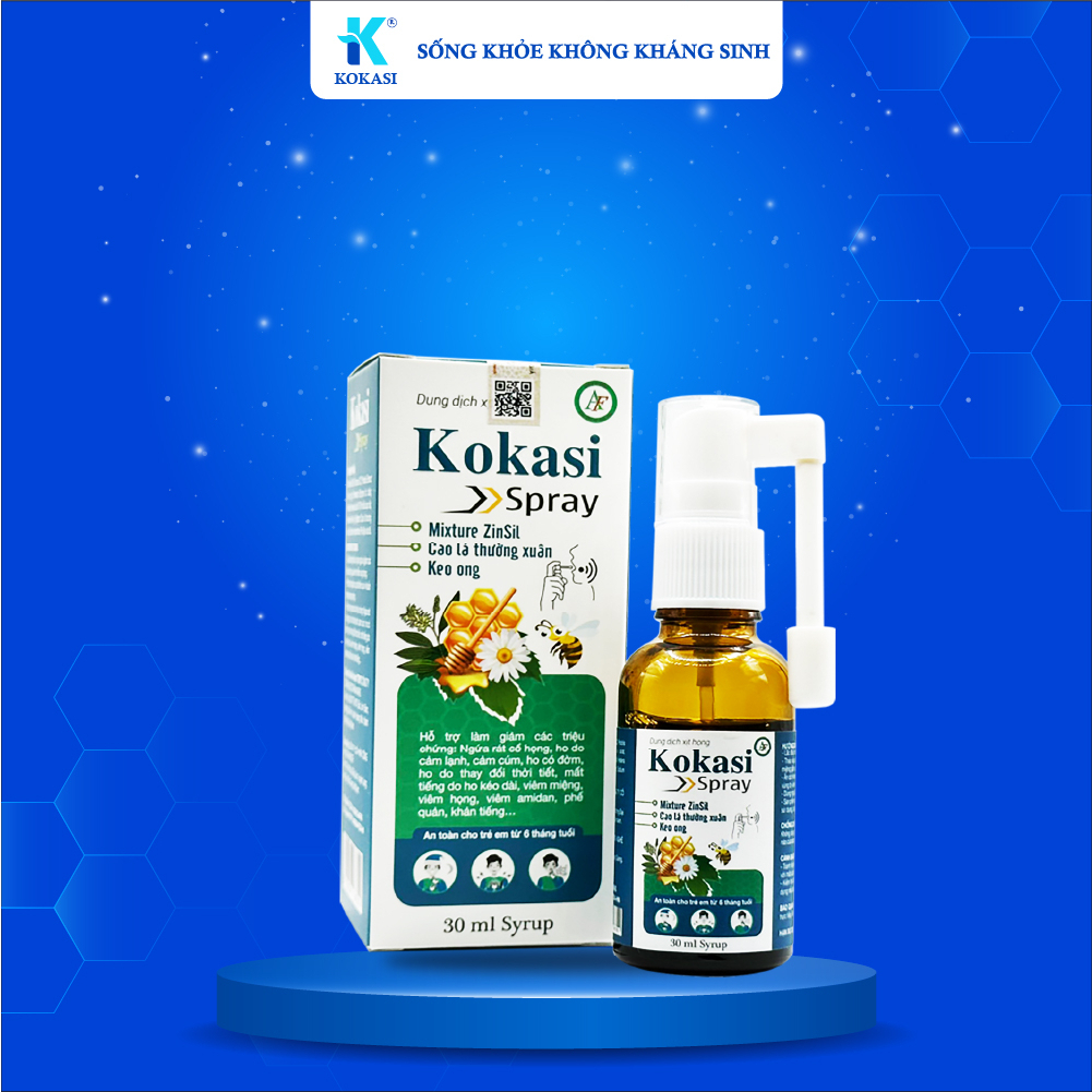 Xịt họng Kokasi spray kháng khuẩn, ngăn ngừa và giảm viêm họng