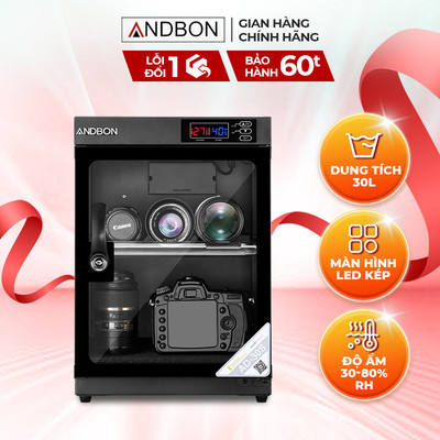 Tủ chống ẩm ANDBON AD-30S - dung tích 30L - Màn hình LED kép - Điều chỉnh độ ẩm tự động