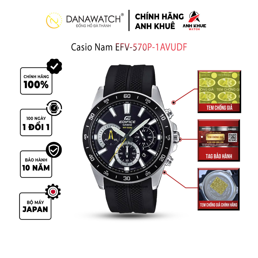 Đồng hồ Casio Nam chính hãng Casio Nhật Bản EFV-570P-1AVUDF dây su chính hãng chống nước tốt