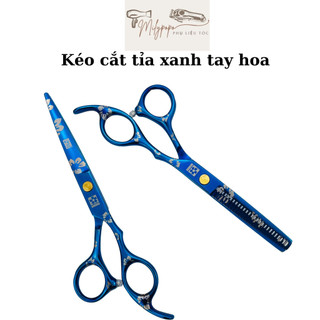 Kéo cắt tỉa tóc Hoa xanh cao cấp, kéo cắt tóc mỏng chuyên dụng cho thợ cắt tóc