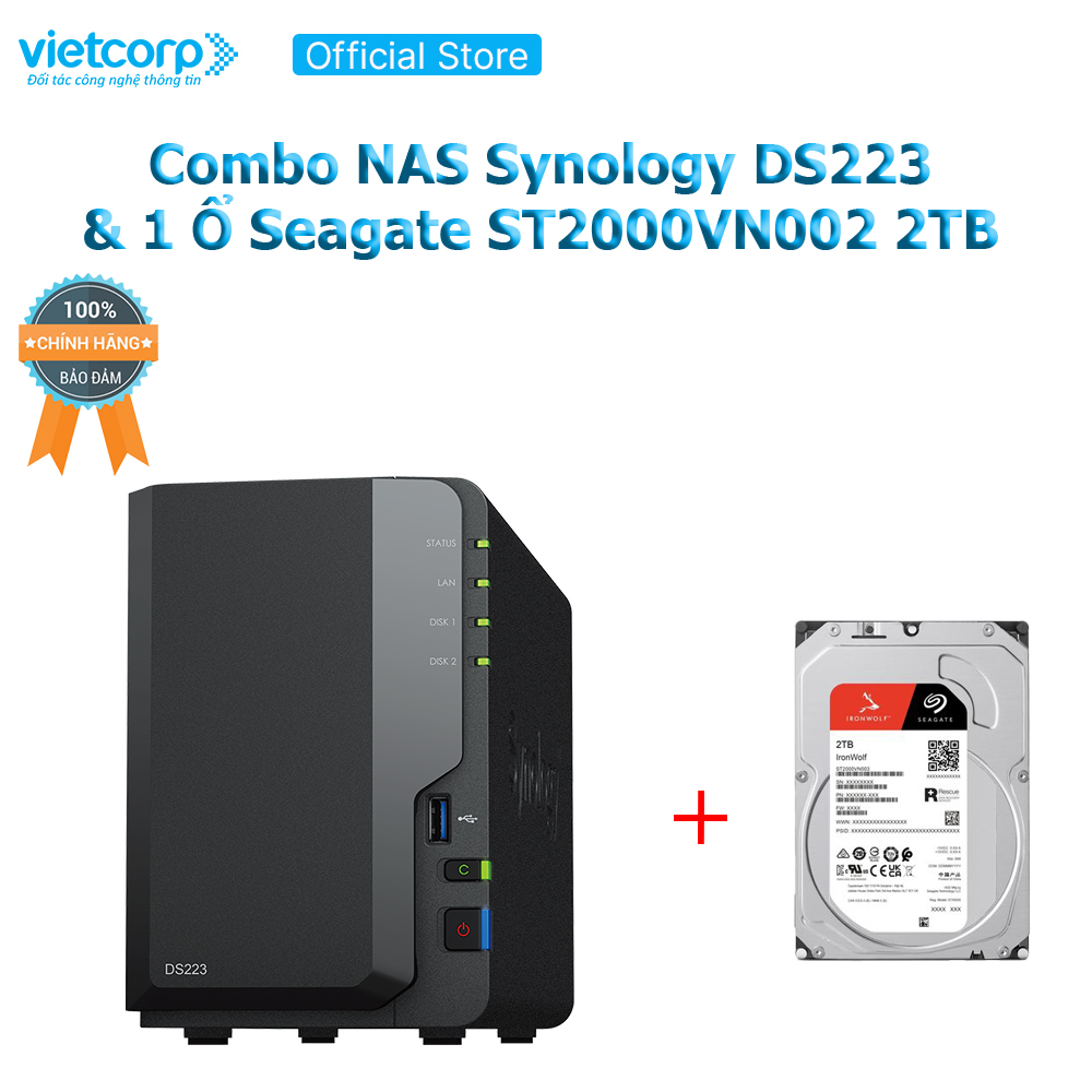[Khuyến Mãi Combo] Thiết bị lưu trữ NAS Synology DS223 và 1 Ổ cứng Seagate ST2000VN003 2 TB