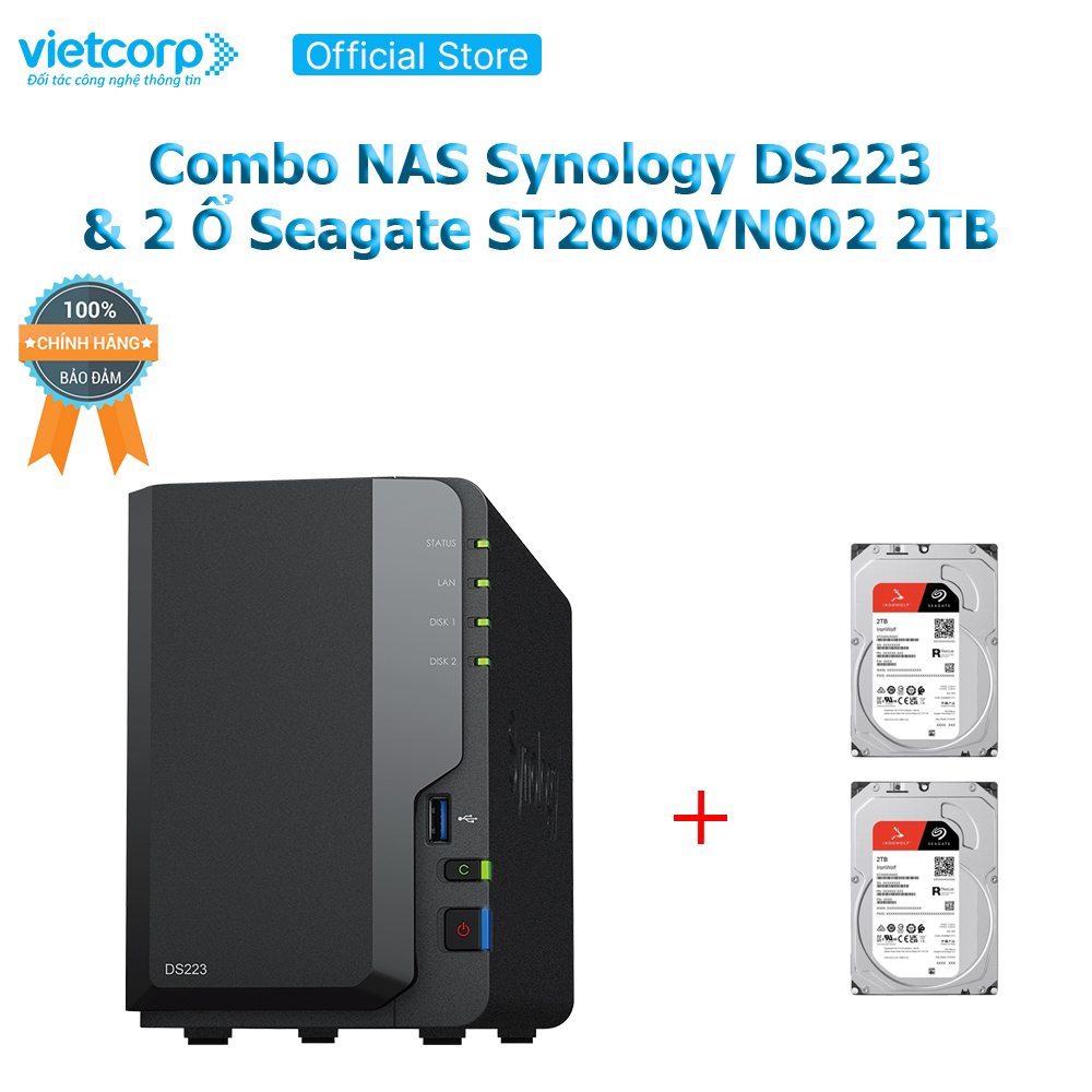 [Khuyến Mãi Combo] Thiết bị lưu trữ NAS Synology DS223 và 2 Ổ cứng Seagate ST2000VN003 2 TB