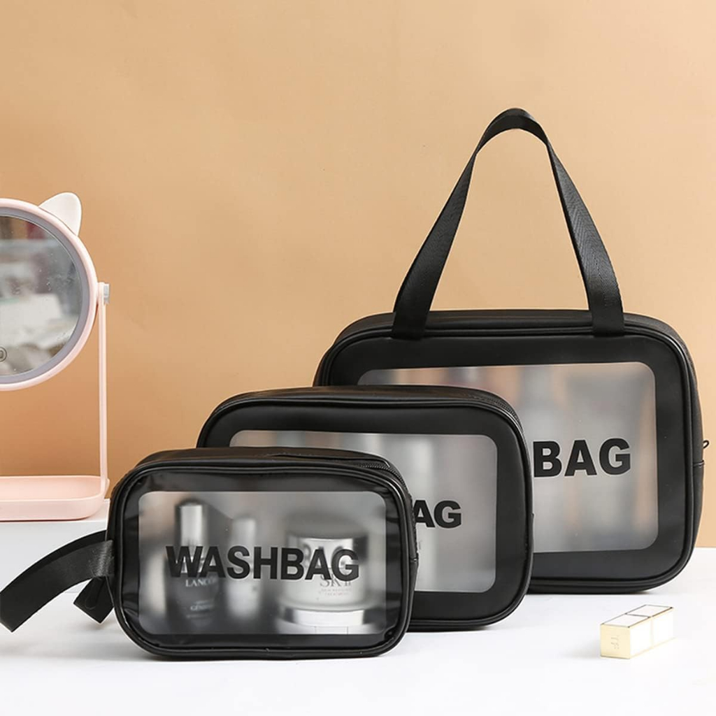 Túi đựng mỹ phẩm trang điểm có tay cầm, khóa, phụ kiện đồ vệ sinh cá nhân trong suốt, wash bag - hickies lacing system