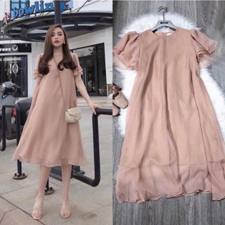 đầm bầu voan lụa 2 lớp sáng xuông tiểu thư