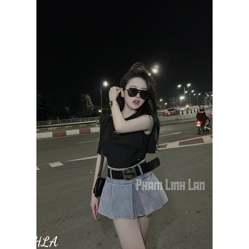 Chân váy mini denim jeans kèm belt S QCL1 LuciK Shop CV0026