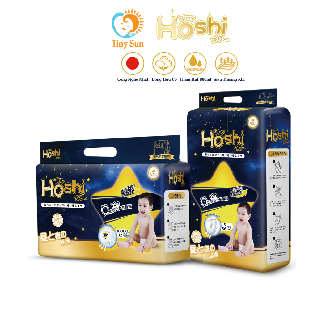 Tã Bỉm Em Bé Dán Quần cao cấp TinyHoshi đủ size S56/M46/M44/L42/XL38/XXL36/XXXL34/XXXXL32