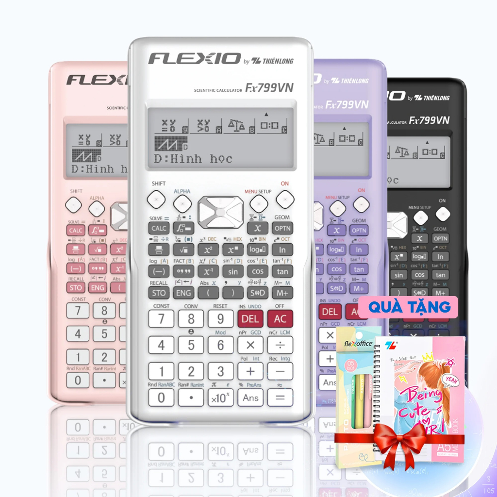 Máy tính cầm tay Flexio Fx799VN Thiên Long - Máy tính bỏ túi chính hãng cho học sinh, sinh viên đạt chuẩn
