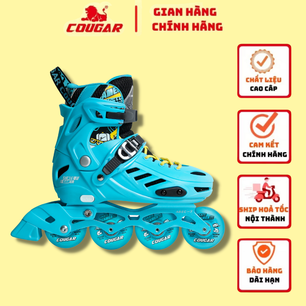 Giày Patin Trẻ Em Cougar 313, Tặng Kèm Mũ và Bảo Hộ, Có 8 Bánh Đèn Phát Sáng, Có Thể Chỉnh Được Chế Độ Bánh