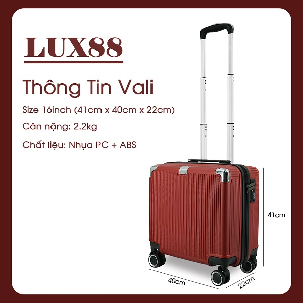 Vali nhựa hình vuông TRIP Lux88 size 16inch, vali xách tay, đựng 7kg, nhựa ABS, bảo hành 5 năm