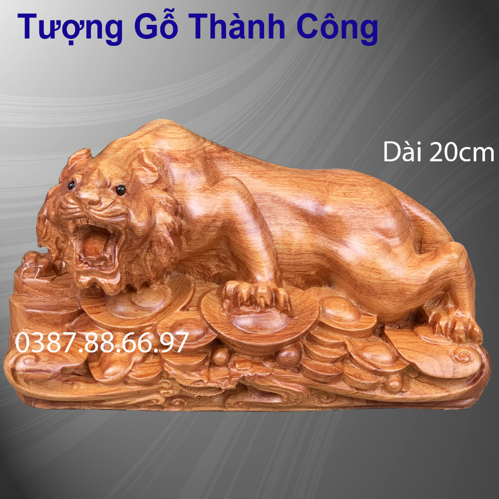 Tượng con hổ mẫu mới bộ 12 con giáp chất liệu gỗ hương nguyên khối
