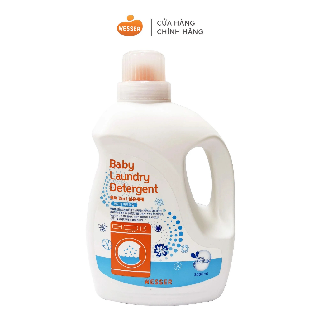Nước Giặt Wesser 2in1 - 3000ml hương Phấn, hương Hoa Hồng, Nước Giặt Xả cho Bé 3000ml/1200ml/2100ml