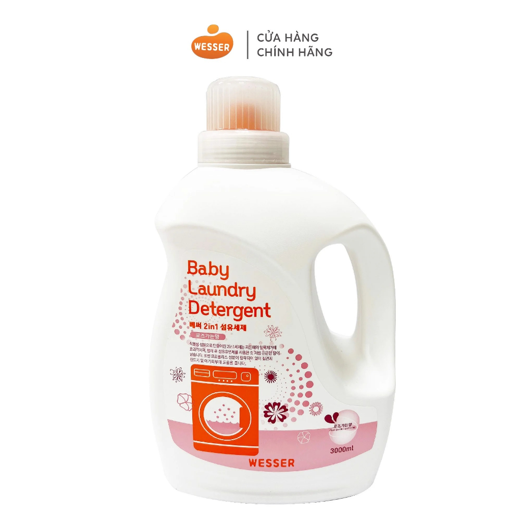 Nước Giặt Wesser 2in1 - 3000ml hương Phấn, hương Hoa Hồng, Nước Giặt Xả cho Bé 3000ml/1200ml/2100ml