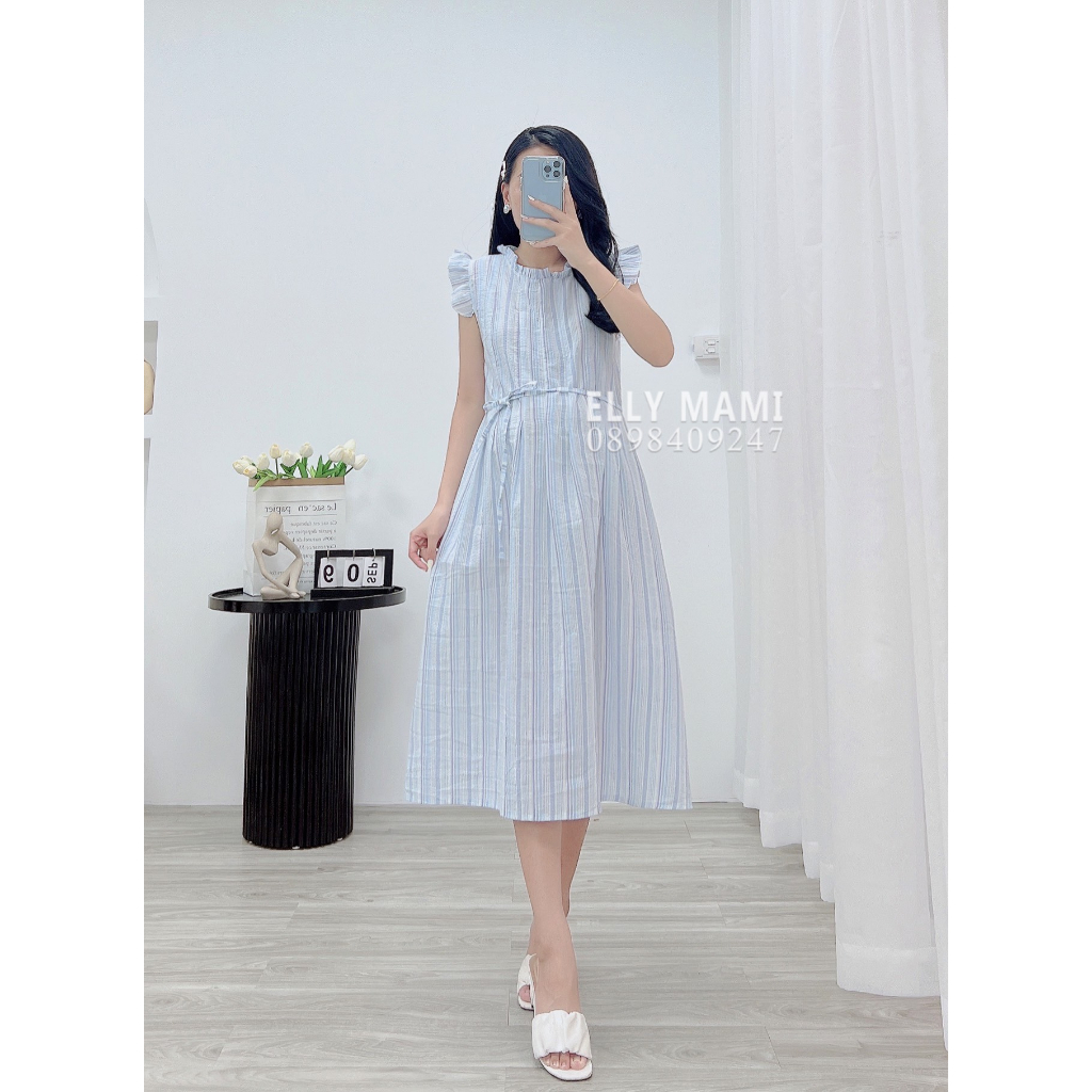 ( 40kg - 75kg ) Đầm Bầu , Suông Kẻ , Dây Eo  , Vai Bèo Form Dễ Mặc Thoải Mái Suốt Thai Kì &amp; Sau Sinh Thiết Kế Cao Cấp