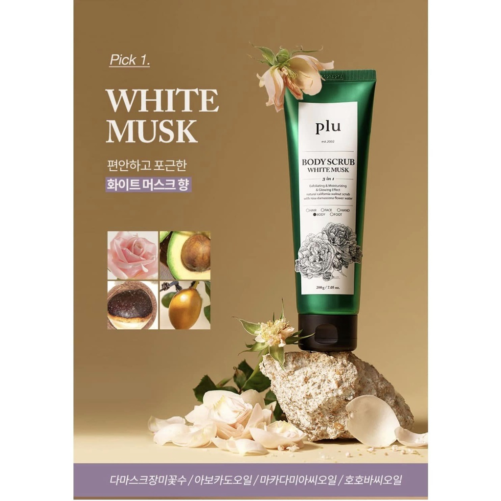 Tẩy da chết tế bào chết toàn thân Plu Body Scrub White Musk 50g/200g