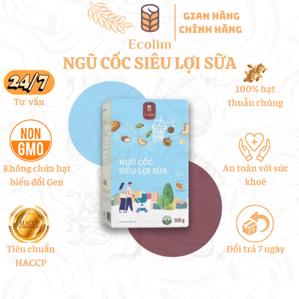 Ngũ cốc siêu lợi sữa Ecolim cao cấp dành cho mẹ bầu sau sinh thành phần 100% hạt ngũ cốc thuần chủng
