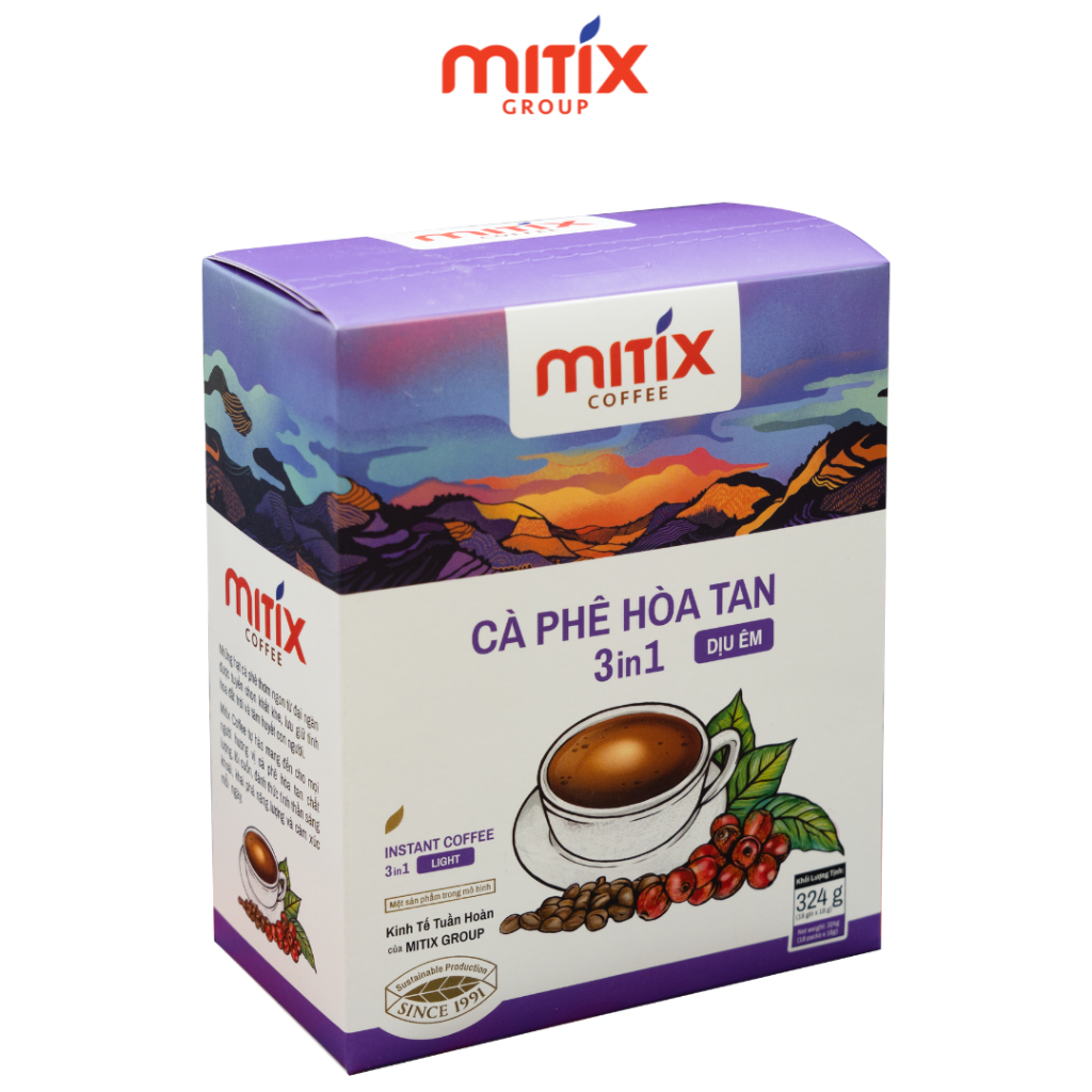 Cà phê hòa tan 3in1 Mitix Dịu êm, Hộp giấy 324g (18 gói x 18gr)